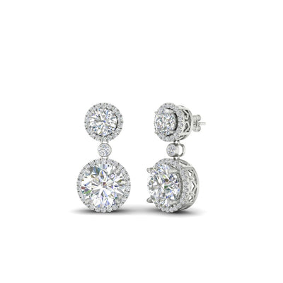 Halo Round Two Stone Drop Earrings