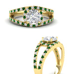 Load image into Gallery viewer, halo-swirl-round-cut-diamond-engagement-ring-with-emerald-in-FD-11180RORGEMGRANGLE3-NL-YG
