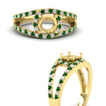 Load image into Gallery viewer, halo-swirl-semi-mount-diamond-engagement-ring-with-emerald-in-FD-11180SMRGEMGRANGLE3-NL-YG
