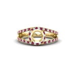 Load image into Gallery viewer, halo-swirl-semi-mount-diamond-engagement-ring-with-pink-sapphire-in-FD-11180SMRGSADRPIANGLE3-NL-YG
