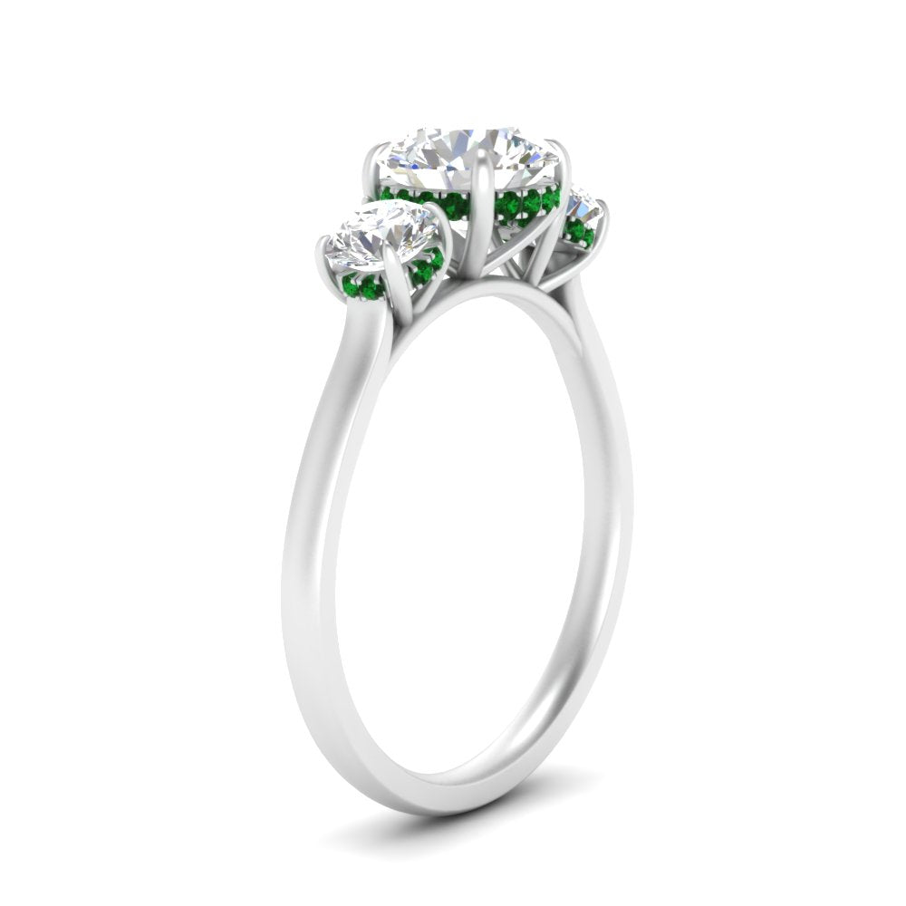 halo-under-emerald-3-stone-round-cut-engagement-ring-in-FD10616RORGEMGR-ANGLE3-NL-WG