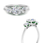 Load image into Gallery viewer, halo-under-emerald-3-stone-round-cut-engagement-ring-in-FD10616RORGEMGR-ANGLE3-NL-WG
