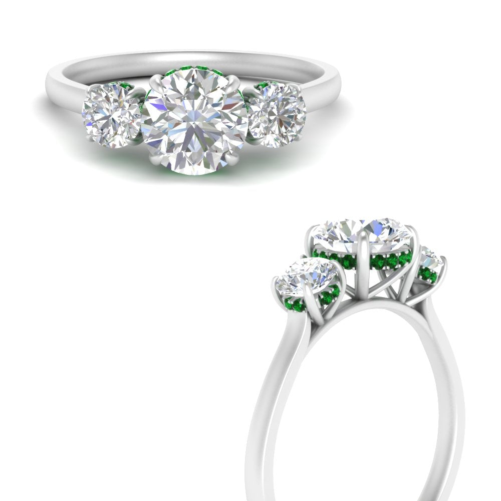 halo-under-emerald-3-stone-round-cut-engagement-ring-in-FD10616RORGEMGR-ANGLE3-NL-WG