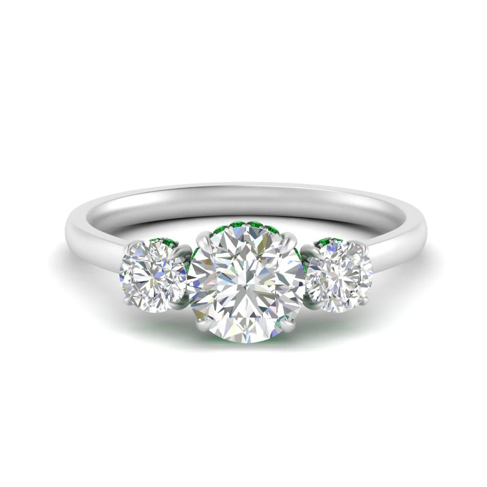 Under Halo 3 Stone Round Cut Engagement Ring