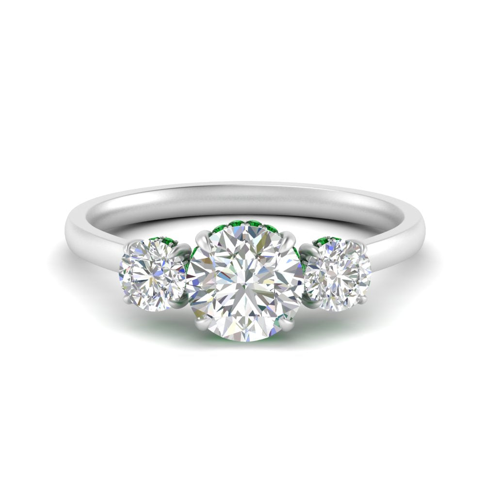 halo-under-emerald-3-stone-round-cut-engagement-ring-in-FD10616RORGEMGR-ANGLE3-NL-WG