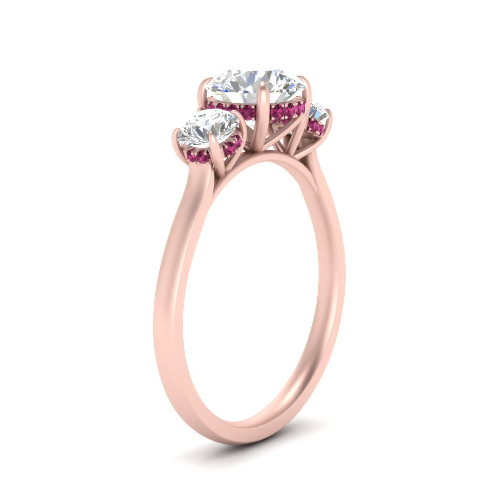 halo-under-pink-sapphire-3-stone-round-cut-engagement-ring-in-FD10616RORGSADRPI-ANGLE3-NL-RG