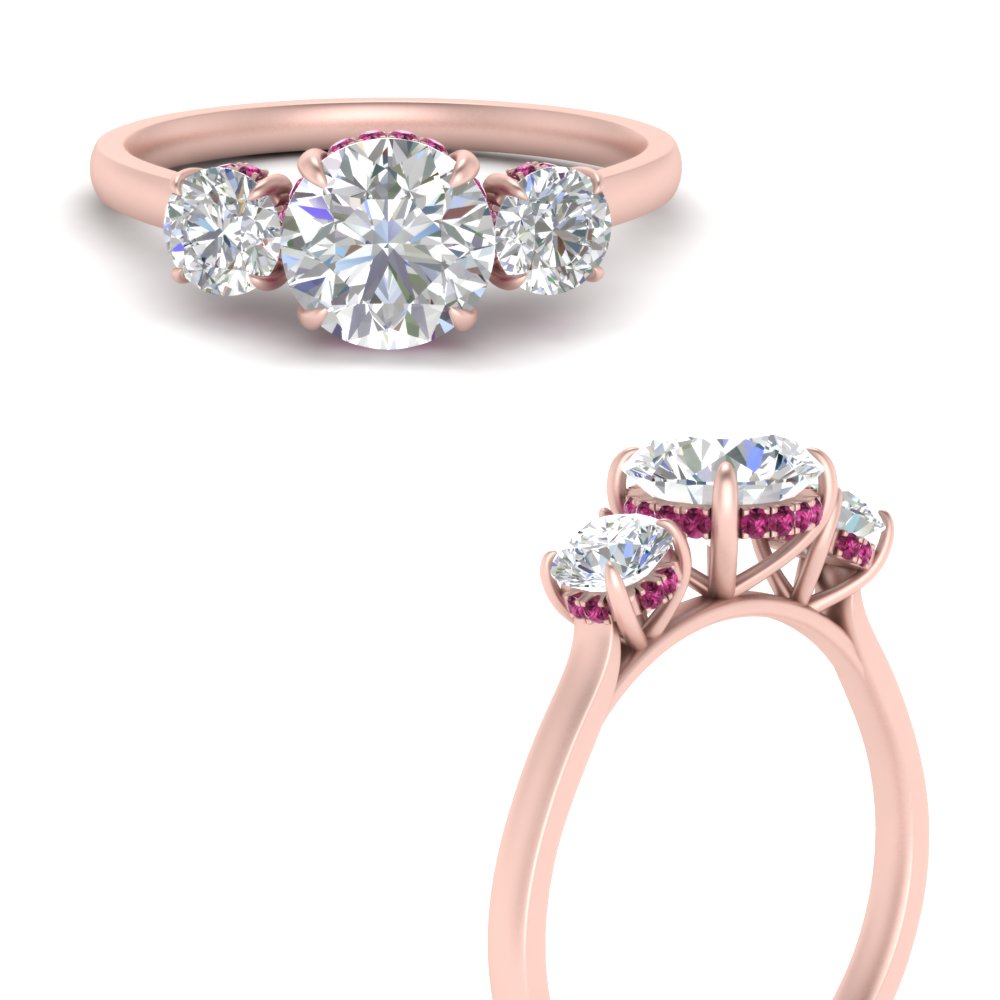 halo-under-pink-sapphire-3-stone-round-cut-engagement-ring-in-FD10616RORGSADRPI-ANGLE3-NL-RG
