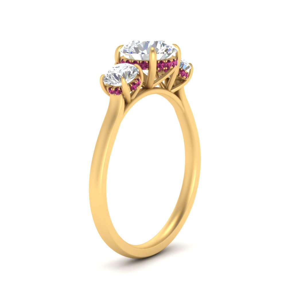 halo-under-pink-sapphire-3-stone-round-cut-engagement-ring-in-FD10616RORGSADRPI-ANGLE3-NL-YG