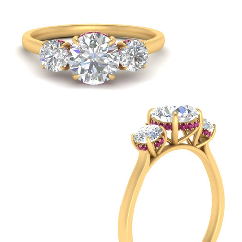 halo-under-pink-sapphire-3-stone-round-cut-engagement-ring-in-FD10616RORGSADRPI-ANGLE3-NL-YG