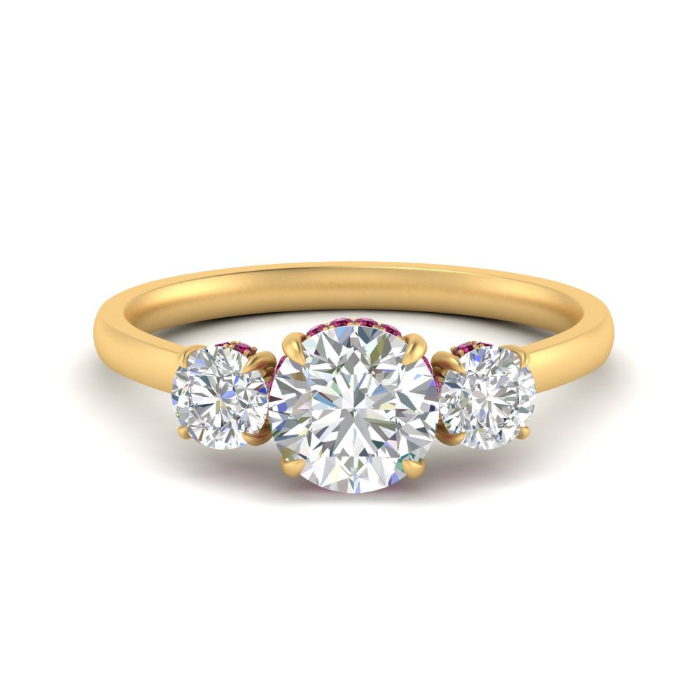 halo-under-pink-sapphire-3-stone-round-cut-engagement-ring-in-FD10616RORGSADRPI-ANGLE3-NL-YG