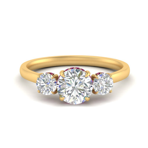 halo-under-pink-sapphire-3-stone-round-cut-engagement-ring-in-FD10616RORGSADRPI-ANGLE3-NL-YG