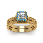 Load image into Gallery viewer, hand-engraved-asscher-cut-halo-diamond-wedding-ring-set-with-blue-topaz-in-yellow-gold-FD8588ASGICBLTOANGLE5-NL-YG?v=1757665132
