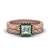 Load image into Gallery viewer, hand-engraved-asscher-cut-halo-diamond-wedding-ring-set-with-emerald-in-rose-gold-FD8588ASGEMGR-NL-RG?v=1757665132