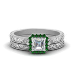 Load image into Gallery viewer, hand-engraved-asscher-cut-halo-diamond-wedding-ring-set-with-emerald-in-white-gold-FD8588ASGEMGR-NL-WG_1871d5e5-d246-4db0-b47a-54d53ebd474d?v=1757665308
