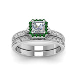 Load image into Gallery viewer, hand-engraved-asscher-cut-halo-diamond-wedding-ring-set-with-emerald-in-white-gold-FD8588ASGEMGRANGLE5-NL-WG?v=1757665132
