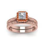 Load image into Gallery viewer, hand-engraved-asscher-cut-halo-diamond-wedding-ring-set-with-orange-sapphire-in-rose-gold-FD8588ASGSAORANGLE5-NL-RG?v=1757665132
