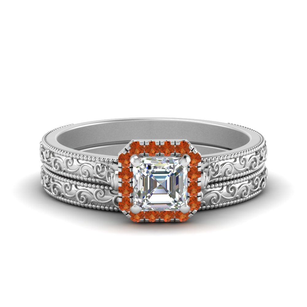 hand-engraved-asscher-cut-halo-diamond-wedding-ring-set-with-orange-sapphire-in-white-gold-FD8588ASGSAOR-NL-WG?v=1757665132