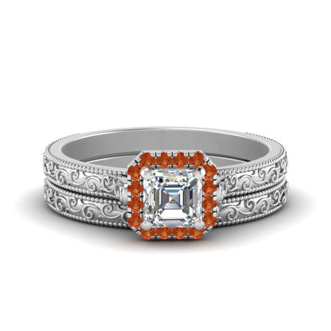 hand-engraved-asscher-cut-halo-diamond-wedding-ring-set-with-orange-sapphire-in-white-gold-FD8588ASGSAOR-NL-WG?v=1757665132