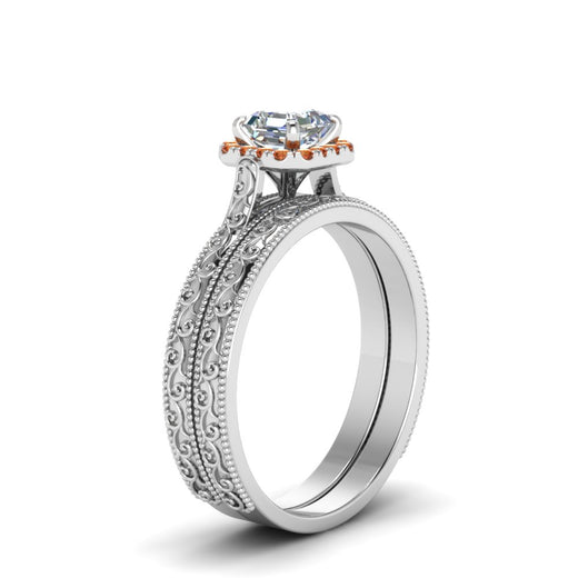 hand-engraved-asscher-cut-halo-diamond-wedding-ring-set-with-orange-sapphire-in-white-gold-FD8588ASGSAORANGLE2-NL-WG?v=1757665132