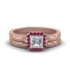 Load image into Gallery viewer, hand-engraved-asscher-cut-halo-diamond-wedding-ring-set-with-pink-sapphire-in-rose-gold-FD8588ASGSADRPI-NL-RG_bf2c4827-a2fe-4524-ab44-d77618c74d05?v=1757665307