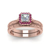 Load image into Gallery viewer, hand-engraved-asscher-cut-halo-diamond-wedding-ring-set-with-pink-sapphire-in-rose-gold-FD8588ASGSADRPIANGLE5-NL-RG?v=1757665132