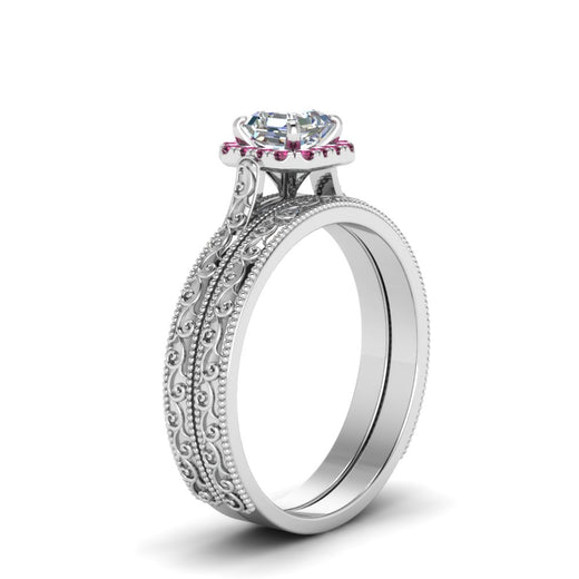 hand-engraved-asscher-cut-halo-diamond-wedding-ring-set-with-pink-sapphire-in-white-gold-FD8588ASGSADRPIANGLE2-NL-WG_bbd6f37d-0fcb-454d-a477-31ef78b71529?v=1757665308
