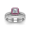 Load image into Gallery viewer, hand-engraved-asscher-cut-halo-diamond-wedding-ring-set-with-pink-sapphire-in-white-gold-FD8588ASGSADRPIANGLE5-NL-WG_3d895b34-c924-4e13-9974-810b780acc49?v=1757665308