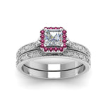 Load image into Gallery viewer, hand-engraved-asscher-cut-halo-diamond-wedding-ring-set-with-pink-sapphire-in-white-gold-FD8588ASGSADRPIANGLE5-NL-WG_3d895b34-c924-4e13-9974-810b780acc49?v=1757665308
