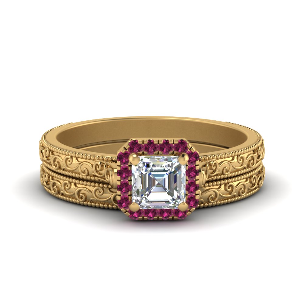 hand-engraved-asscher-cut-halo-diamond-wedding-ring-set-with-pink-sapphire-in-yellow-gold-FD8588ASGSADRPI-NL-YG_9249c62f-bfbb-4137-82ec-5bed286e6f48?v=1757665308