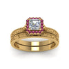 Load image into Gallery viewer, hand-engraved-asscher-cut-halo-diamond-wedding-ring-set-with-pink-sapphire-in-yellow-gold-FD8588ASGSADRPIANGLE5-NL-YG_35c825a0-632d-482f-891a-b3d595e67d93?v=1757665308
