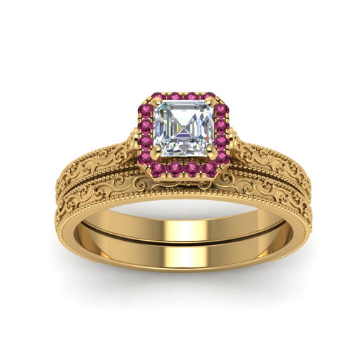 hand-engraved-asscher-cut-halo-diamond-wedding-ring-set-with-pink-sapphire-in-yellow-gold-FD8588ASGSADRPIANGLE5-NL-YG_35c825a0-632d-482f-891a-b3d595e67d93?v=1757665308