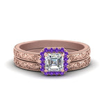 Load image into Gallery viewer, hand-engraved-asscher-cut-halo-diamond-wedding-ring-set-with-purple-topaz-in-rose-gold-FD8588ASGVITO-NL-RG_2d74cb86-3f30-4131-8647-fce008dbb644?v=1757665308
