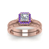 Load image into Gallery viewer, hand-engraved-asscher-cut-halo-diamond-wedding-ring-set-with-purple-topaz-in-rose-gold-FD8588ASGVITOANGLE5-NL-RG_ce8d5db9-8ebc-48c1-8546-7f3509c0b57f?v=1757665308