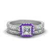 Load image into Gallery viewer, hand-engraved-asscher-cut-halo-diamond-wedding-ring-set-with-purple-topaz-in-white-gold-FD8588ASGVITO-NL-WG?v=1757665132