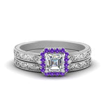 Load image into Gallery viewer, hand-engraved-asscher-cut-halo-diamond-wedding-ring-set-with-purple-topaz-in-white-gold-FD8588ASGVITO-NL-WG_b0c00d8a-6353-4442-89dc-fdc2fe84a51e?v=1757665308
