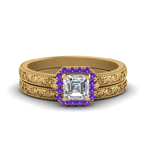 hand-engraved-asscher-cut-halo-diamond-wedding-ring-set-with-purple-topaz-in-yellow-gold-FD8588ASGVITO-NL-YG?v=1757665132