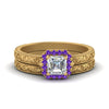 Load image into Gallery viewer, hand-engraved-asscher-cut-halo-diamond-wedding-ring-set-with-purple-topaz-in-yellow-gold-FD8588ASGVITO-NL-YG_6d8e3edf-df69-480c-8f2d-49d320195d4a?v=1757665308