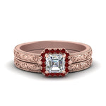 Load image into Gallery viewer, hand-engraved-asscher-cut-halo-diamond-wedding-ring-set-with-ruby-in-rose-gold-FD8588ASGRUDR-NL-RG_9452d760-f536-47cd-b4e6-33269a99ee2c?v=1757665308
