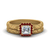 Load image into Gallery viewer, hand-engraved-asscher-cut-halo-diamond-wedding-ring-set-with-ruby-in-yellow-gold-FD8588ASGRUDR-NL-YG_566be9e6-fb4b-4626-8ae1-e745303ec6b0?v=1757665308