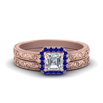 Load image into Gallery viewer, hand-engraved-asscher-cut-halo-diamond-wedding-ring-set-with-sapphire-in-rose-gold-FD8588ASGSABL-NL-RG_3be5ad88-656a-4498-b8e5-1280a8a23dfe?v=1757665307

