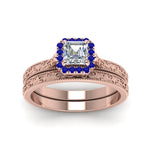 Load image into Gallery viewer, hand-engraved-asscher-cut-halo-diamond-wedding-ring-set-with-sapphire-in-rose-gold-FD8588ASGSABLANGLE5-NL-RG?v=1757665132
