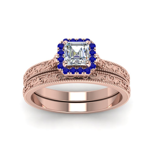 hand-engraved-asscher-cut-halo-diamond-wedding-ring-set-with-sapphire-in-rose-gold-FD8588ASGSABLANGLE5-NL-RG?v=1757665132
