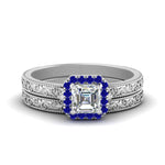 Load image into Gallery viewer, hand-engraved-asscher-cut-halo-diamond-wedding-ring-set-with-sapphire-in-white-gold-FD8588ASGSABL-NL-WG_0451780f-5218-4a9f-9d1d-a8af2e4dd5b9?v=1757665307
