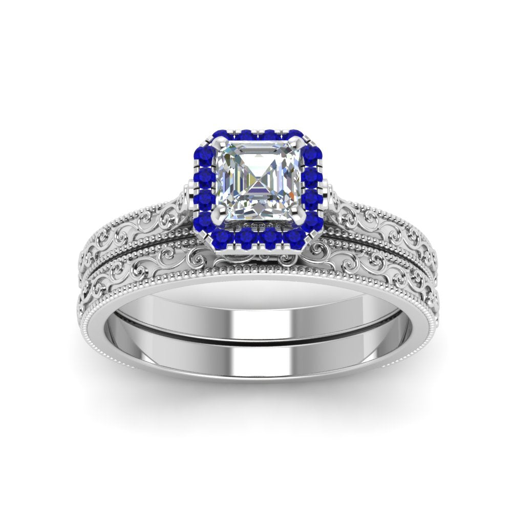 hand-engraved-asscher-cut-halo-diamond-wedding-ring-set-with-sapphire-in-white-gold-FD8588ASGSABLANGLE5-NL-WG?v=1757665132