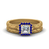 Load image into Gallery viewer, hand-engraved-asscher-cut-halo-diamond-wedding-ring-set-with-sapphire-in-yellow-gold-FD8588ASGSABL-NL-YG?v=1757665131