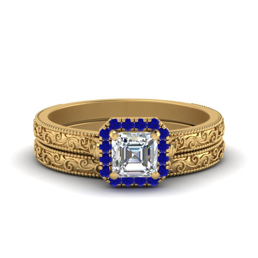 hand-engraved-asscher-cut-halo-diamond-wedding-ring-set-with-sapphire-in-yellow-gold-FD8588ASGSABL-NL-YG?v=1757665131