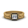 Load image into Gallery viewer, hand-engraved-asscher-cut-halo-wedding-ring-set-with-black-diamond-in-yellow-gold-FD8588ASGBLACK-NL-YG_73a43398-1e33-4dbd-928f-771904ba5211?v=1757665308