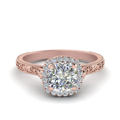Cushion Cut Milgrain Vintage Diamond Ring With Halo