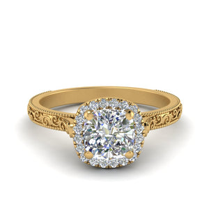 Cushion Cut Milgrain Vintage Diamond Ring With Halo
