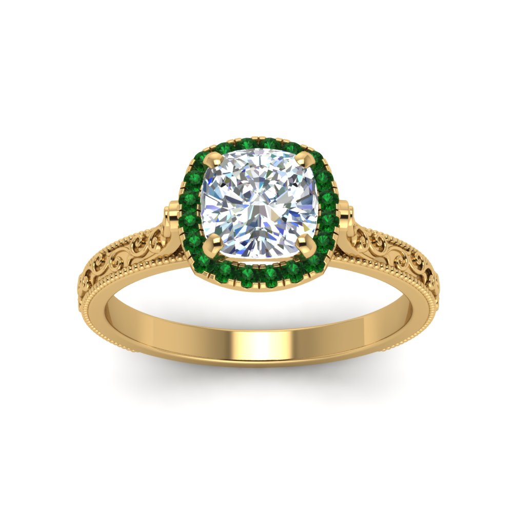 hand-engraved-cushion-cut-halo-diamond-engagement-ring-with-emerald-in-yellow-gold-FD8588CURGEMGRANGLE5-NL-YG?v=1757588307